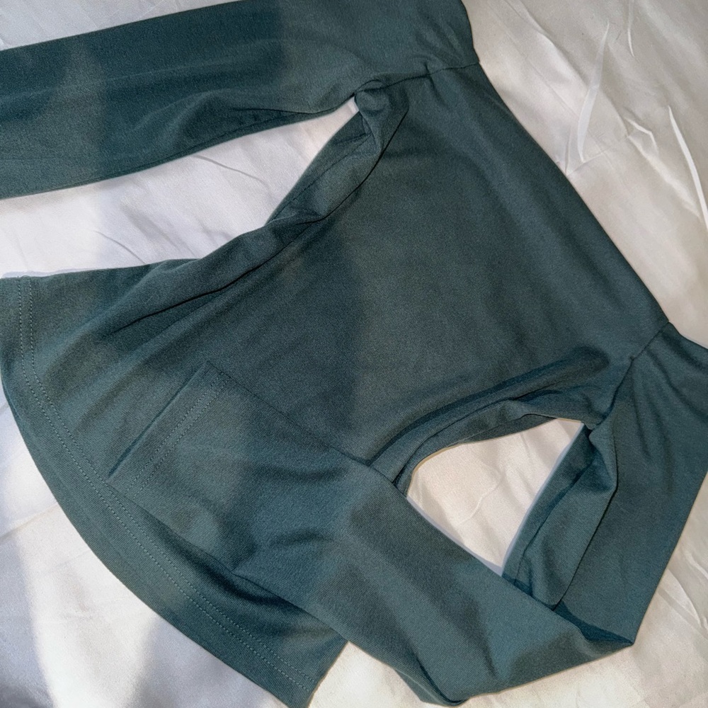Off the shoulder green top